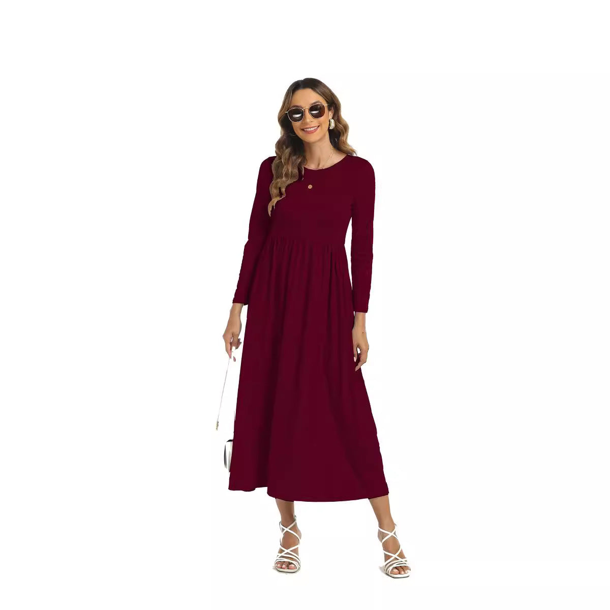 Middle East European And American Arab Muslim Solid Color Dress With Pockets