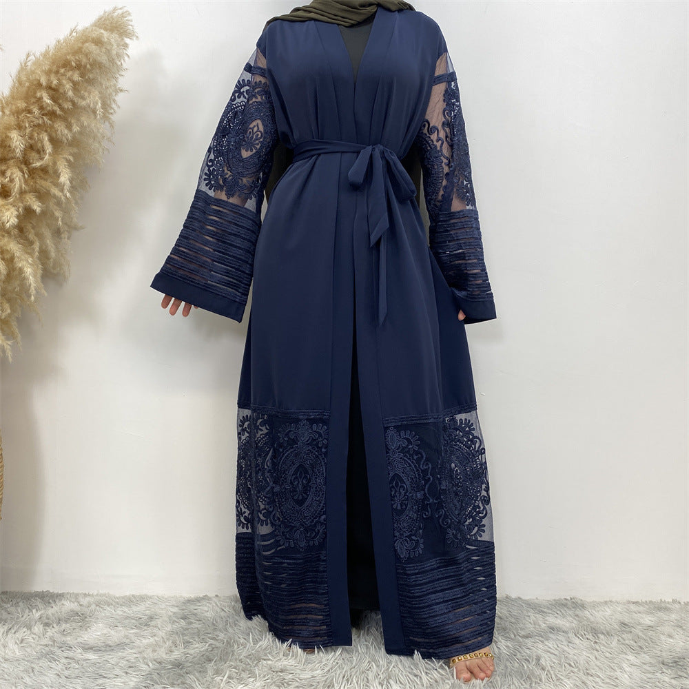 Cardigan Embroidered Mesh Robe Dress