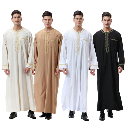 Muslim Arab Middle East Men's Printed Zip Round Neck Robe