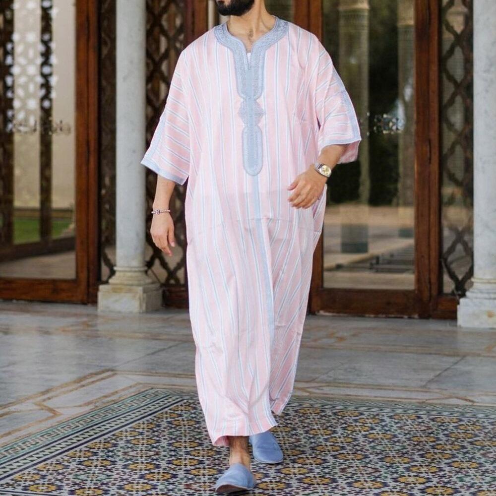 Short Sleeve Thobe Arab Ethnic Style Men