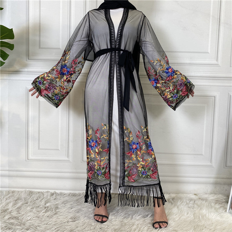 Women's Cardigan Embroidered Mesh Gown