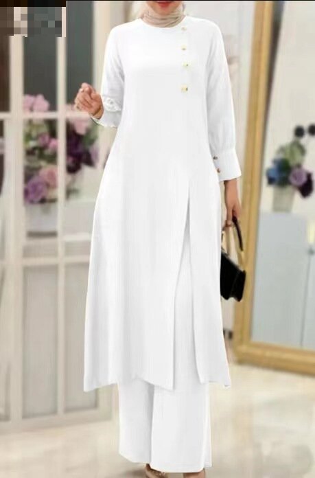 Muslim Women's Wear Two-piece Fashion Elegant Solid Color Side