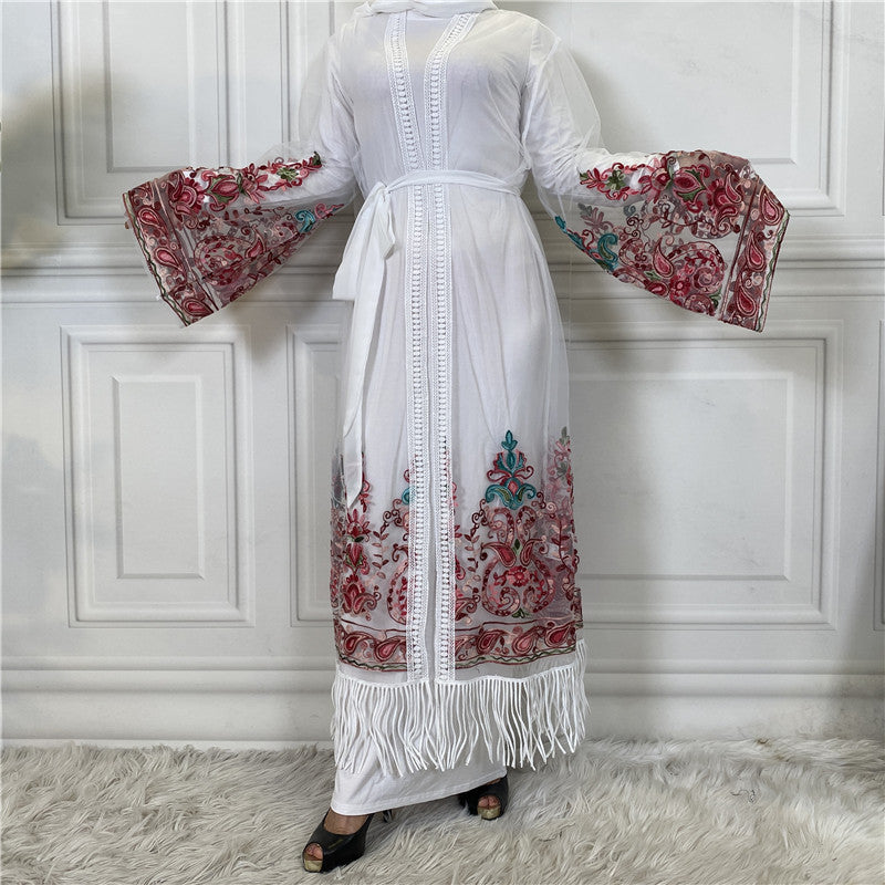 Women's Cardigan Embroidered Mesh Gown