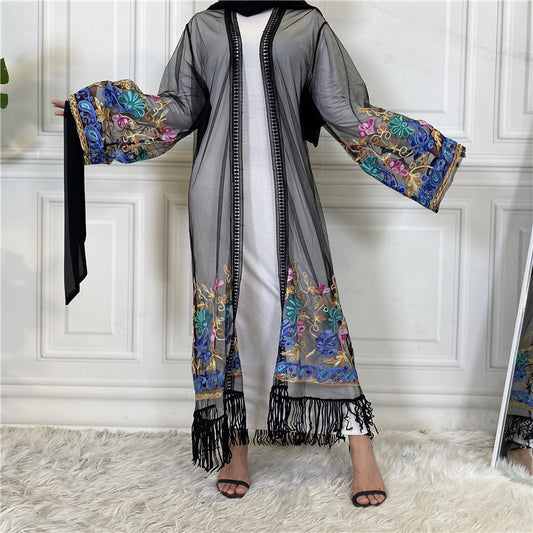 Women's Cardigan Embroidered Mesh Gown